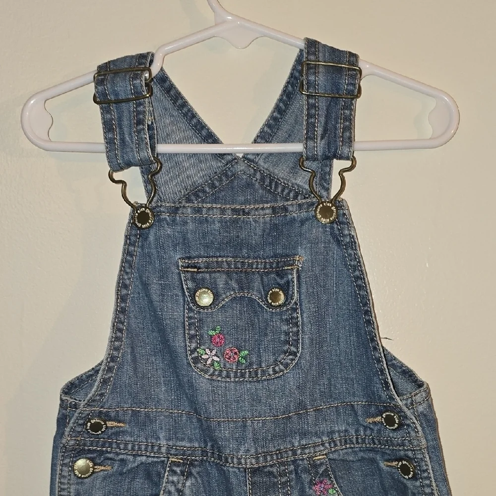OshKosh B'gosh Blue Denim Overalls with Flower Embroidery LOT-S